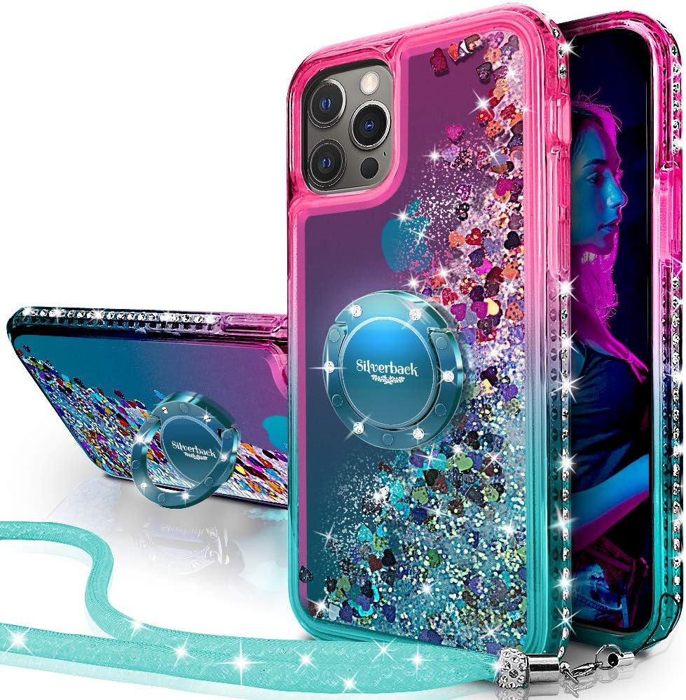 Buy Silverback Iphone 12 Pro Max Case Moving Liquid Holographic Sparkle Glitter Case With Kickstand Girls Women Bling Diamond Ring Stand Slim Protective Case For Apple Iphone 12 Pro Max 6 7 Green